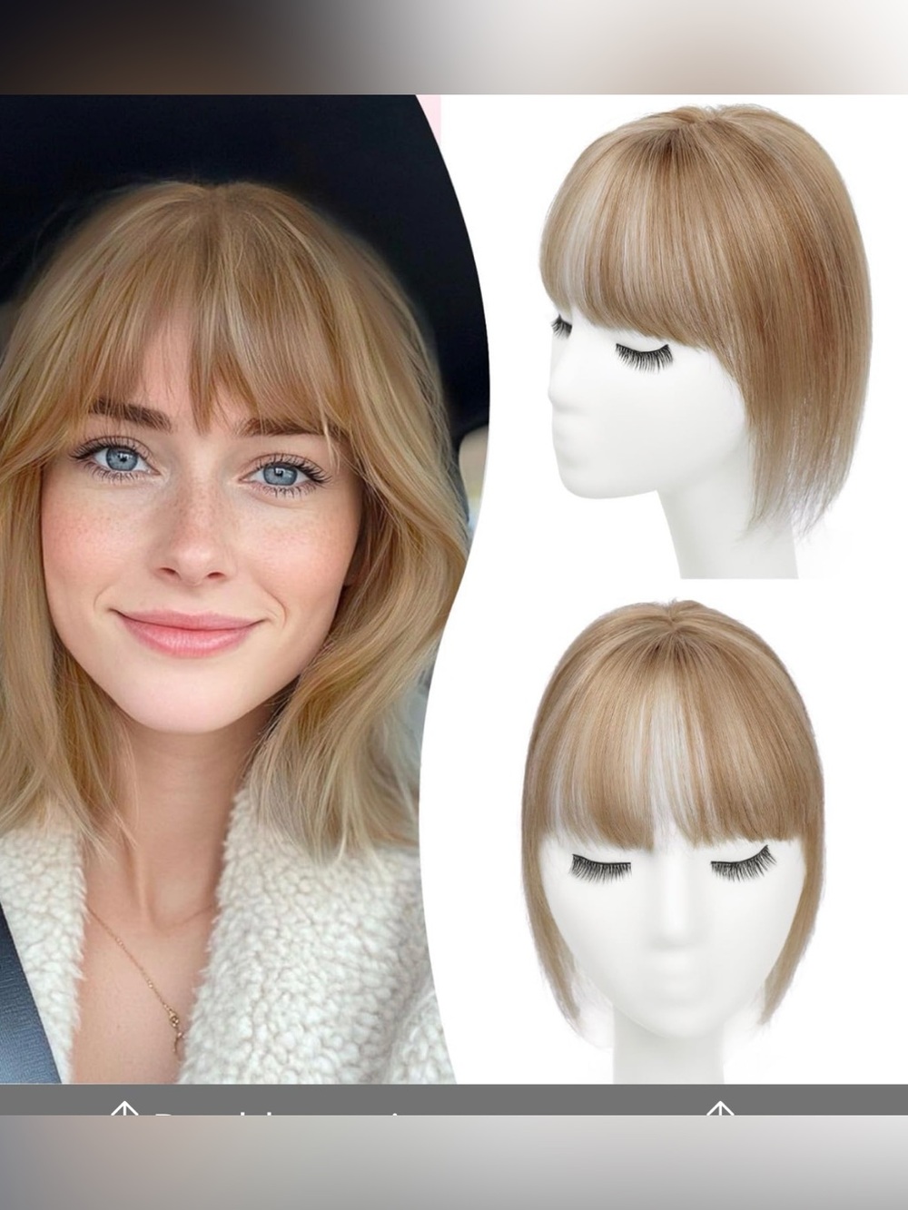 Light Blonde Clip-In  hair topper human hair Fringe Bangs - Natural Short Bangs